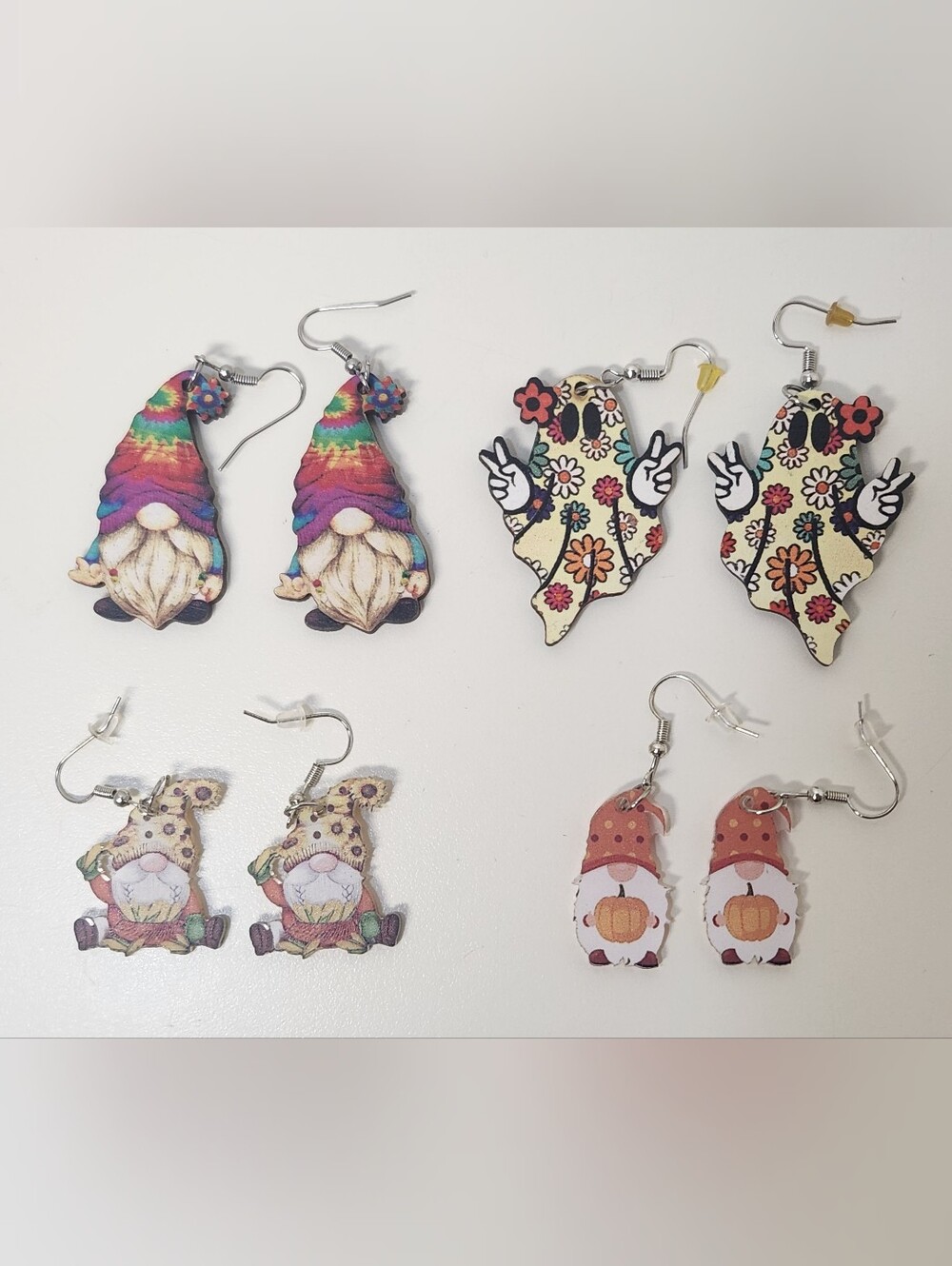 Bundle of 4 Fall Themed Gnomes Lightweight Wooden & Acrylic Dangle Earrings